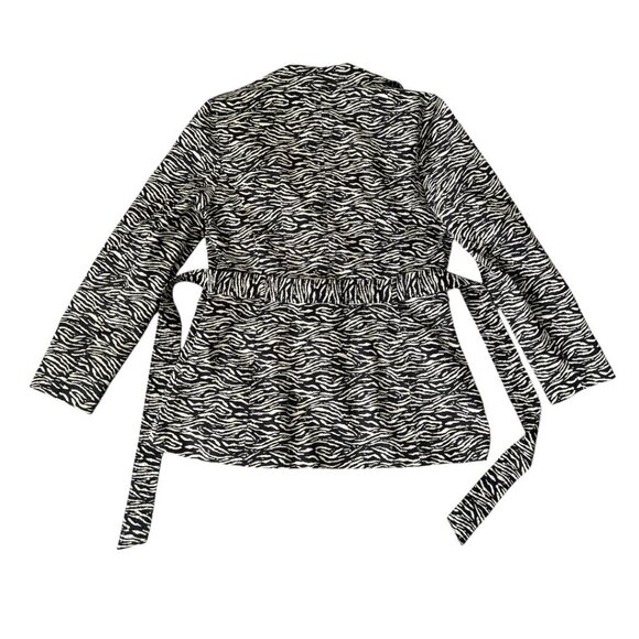 SOLD Sandro Studio Zebra Print Ruffle Collar Belted Trench Coat Large - Picture 4 of 9